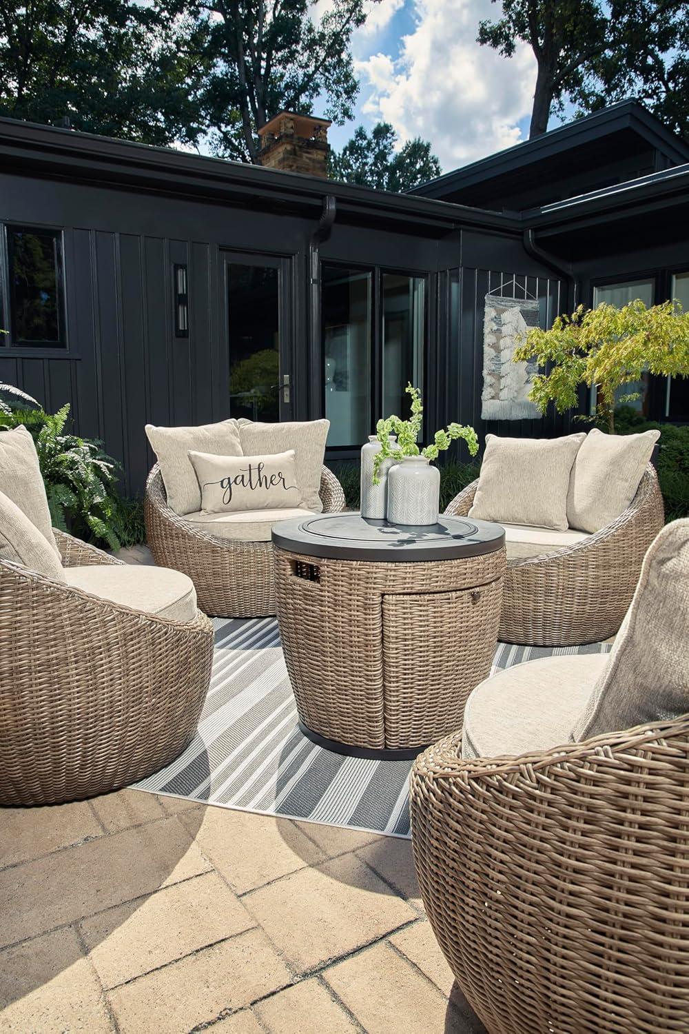 imageSignature Design by Ashley Danson Outdoor Lounge Chair with Cushion and 360Degree Swivel Set of 2 UVResistant Performance Fabric and Resin Wicker Light Brown