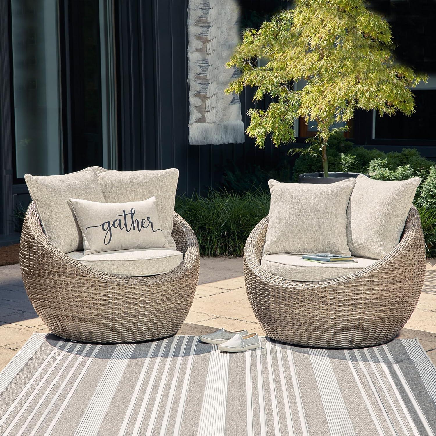 imageSignature Design by Ashley Danson Outdoor Lounge Chair with Cushion and 360Degree Swivel Set of 2 UVResistant Performance Fabric and Resin Wicker Light Brown