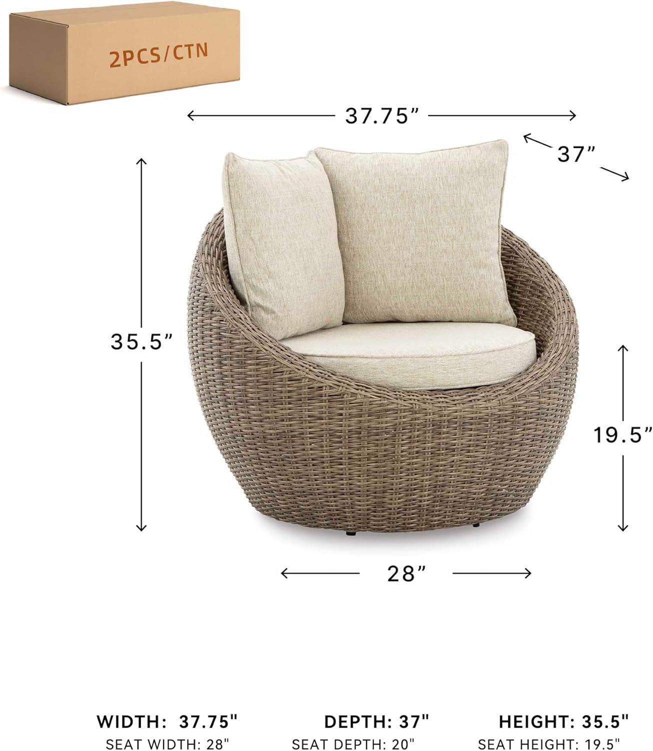 imageSignature Design by Ashley Danson Outdoor Lounge Chair with Cushion and 360Degree Swivel Set of 2 UVResistant Performance Fabric and Resin Wicker Light Brown