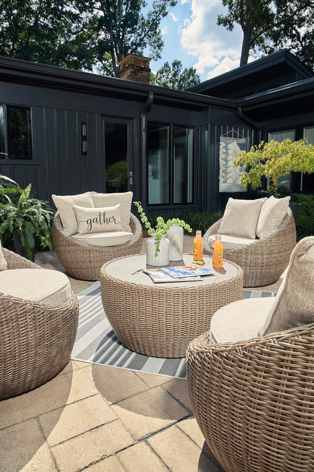 imageSignature Design by Ashley Danson Outdoor Lounge Chair with Cushion and 360Degree Swivel Set of 2 UVResistant Performance Fabric and Resin Wicker Light Brown