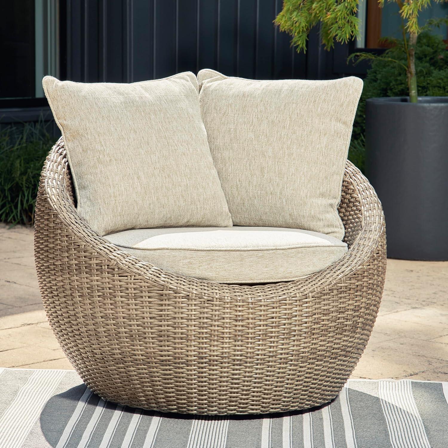 imageSignature Design by Ashley Danson Outdoor Lounge Chair with Cushion and 360Degree Swivel Set of 2 UVResistant Performance Fabric and Resin Wicker Light Brown