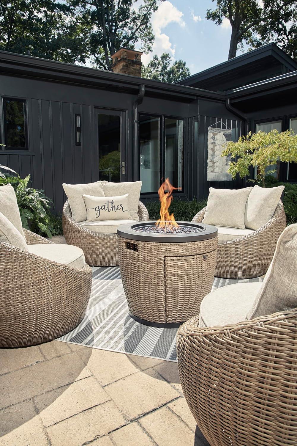 imageSignature Design by Ashley Danson Outdoor Lounge Chair with Cushion and 360Degree Swivel Set of 2 UVResistant Performance Fabric and Resin Wicker Light Brown