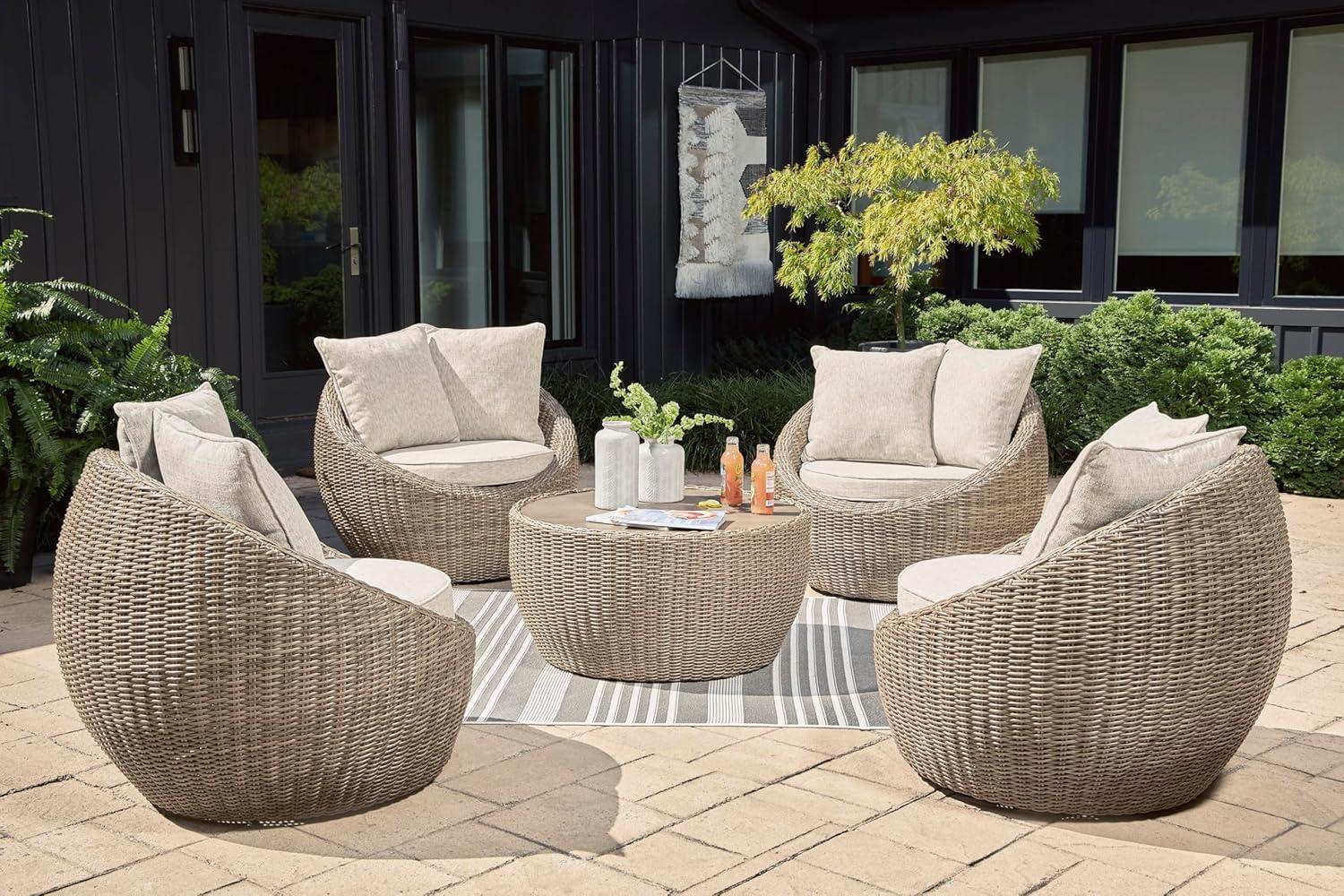 imageSignature Design by Ashley Danson Outdoor Lounge Chair with Cushion and 360Degree Swivel Set of 2 UVResistant Performance Fabric and Resin Wicker Light Brown