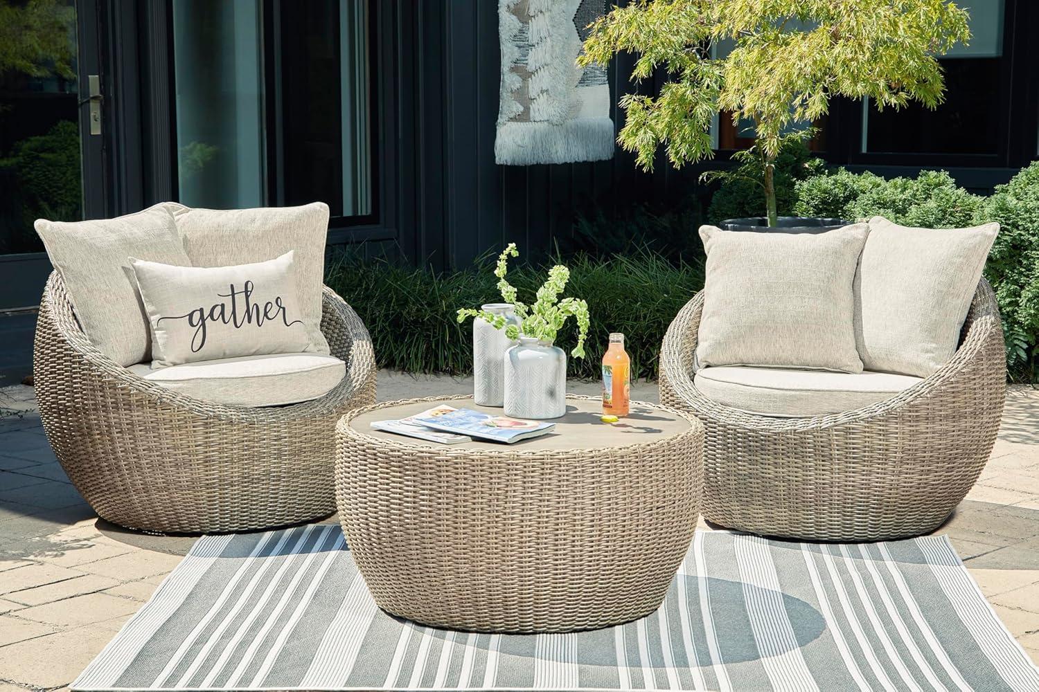 imageSignature Design by Ashley Danson Outdoor Lounge Chair with Cushion and 360Degree Swivel Set of 2 UVResistant Performance Fabric and Resin Wicker Light Brown