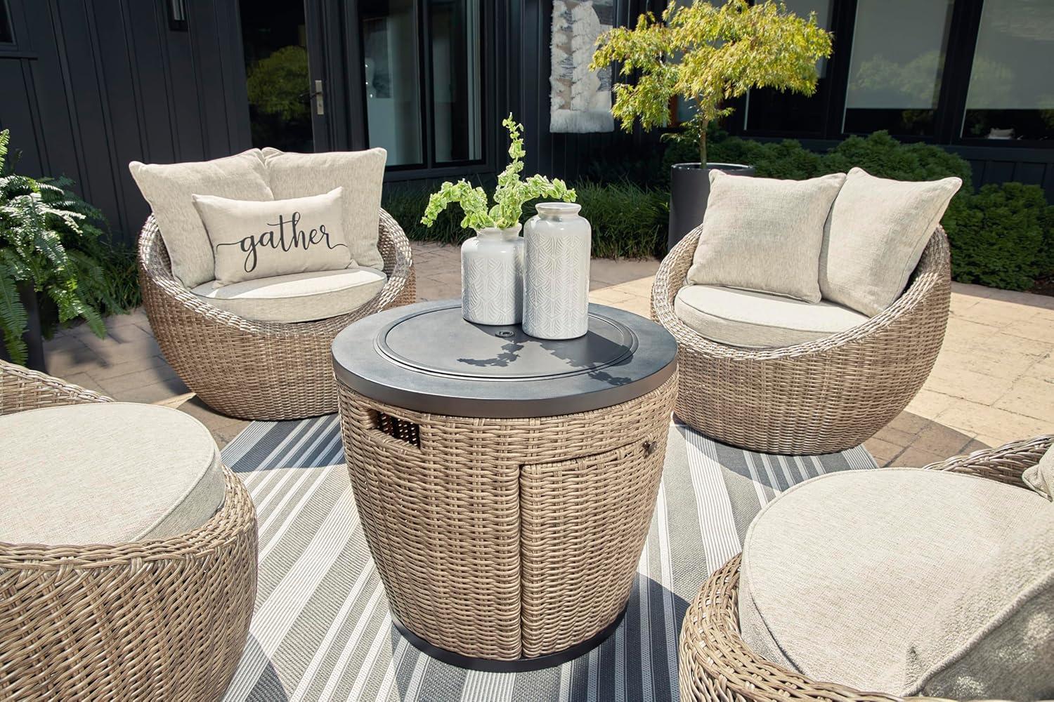 imageSignature Design by Ashley Danson Outdoor Lounge Chair with Cushion and 360Degree Swivel Set of 2 UVResistant Performance Fabric and Resin Wicker Light Brown