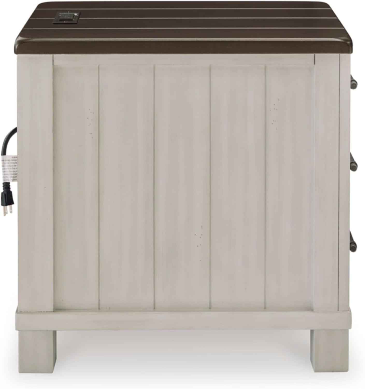 imageSignature Design by Ashley Darborn Farmhouse Chairside End Table with 3 Drawers Power Supply and USB Ports Light Gray ampamp Dark Brown