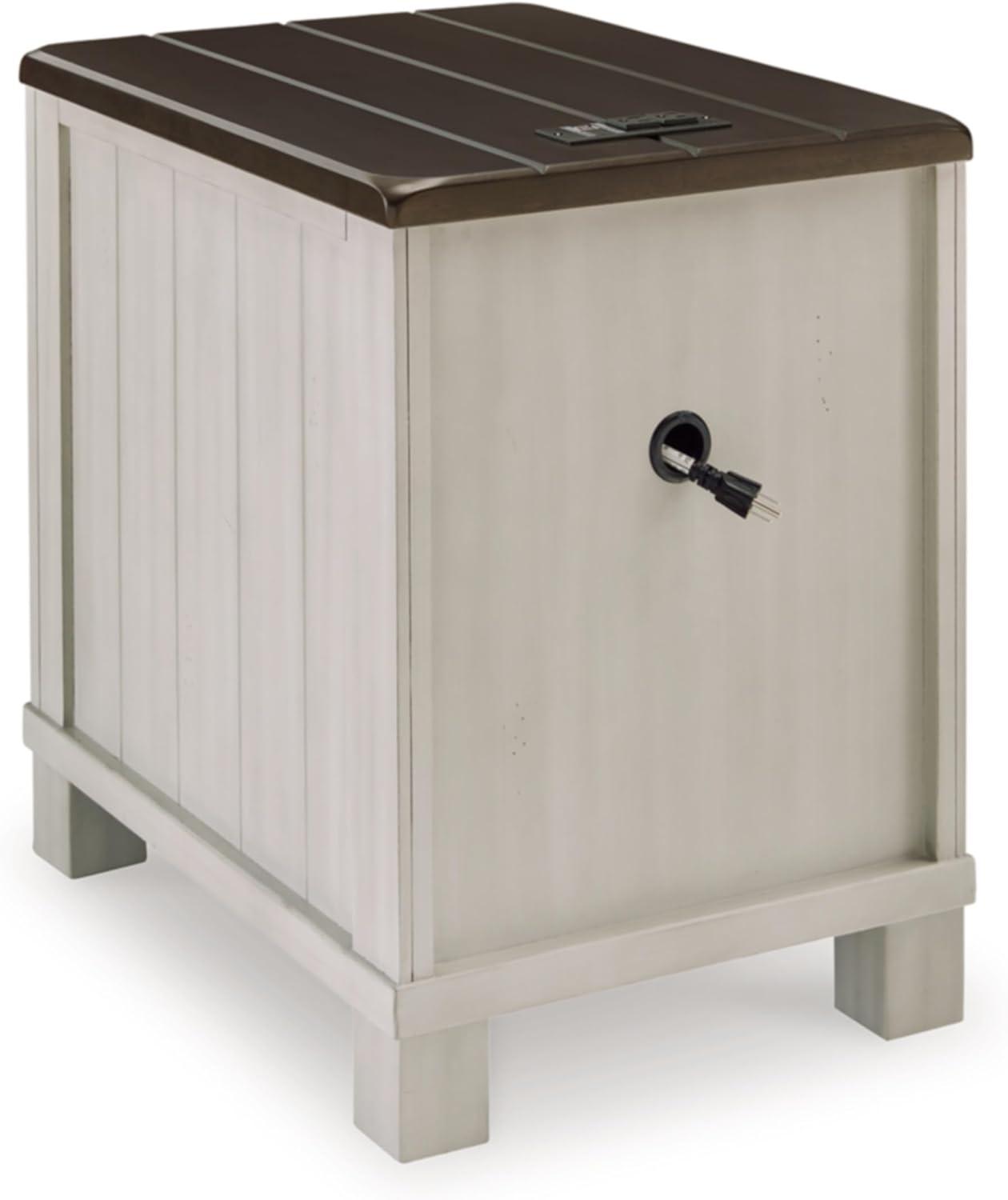 imageSignature Design by Ashley Darborn Farmhouse Chairside End Table with 3 Drawers Power Supply and USB Ports Light Gray ampamp Dark Brown