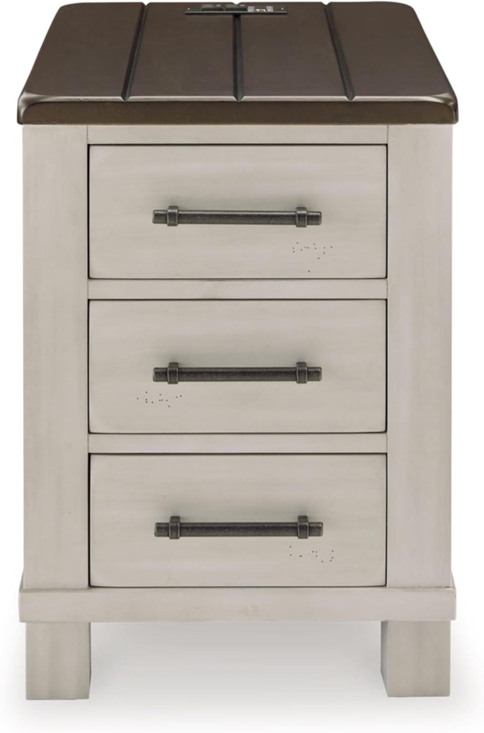imageSignature Design by Ashley Darborn Farmhouse Chairside End Table with 3 Drawers Power Supply and USB Ports Light Gray ampamp Dark Brown