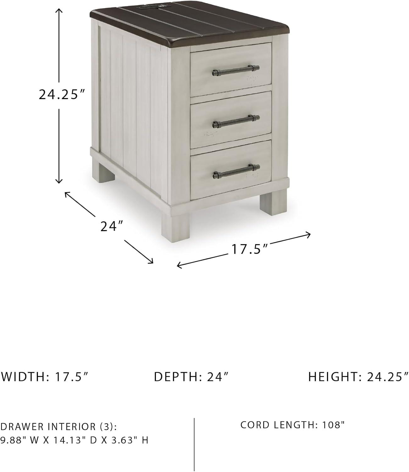 imageSignature Design by Ashley Darborn Farmhouse Chairside End Table with 3 Drawers Power Supply and USB Ports Light Gray ampamp Dark Brown