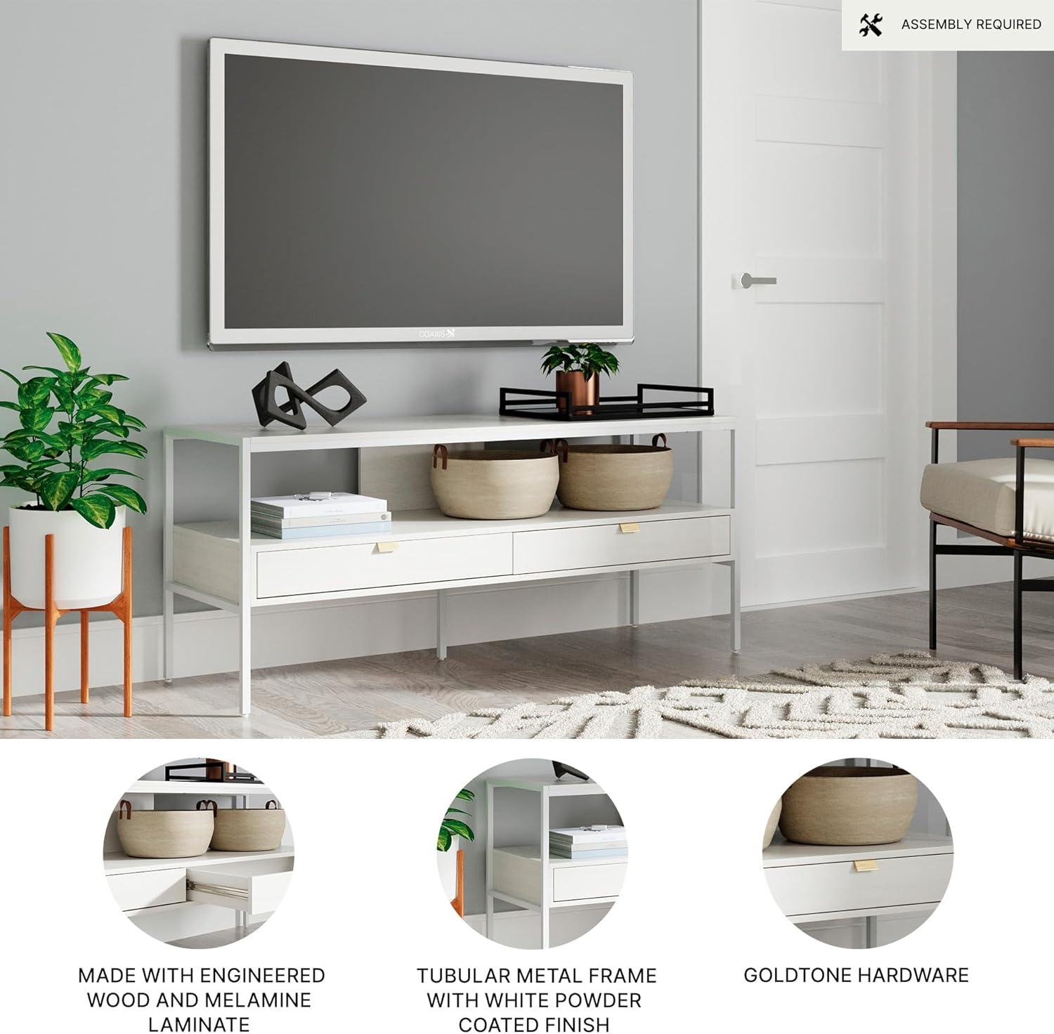 imageSignature Design by Ashley Deznee Modern Large TV Stand for TVs up to 69quot with 1 Shelf and 2 Drawers White