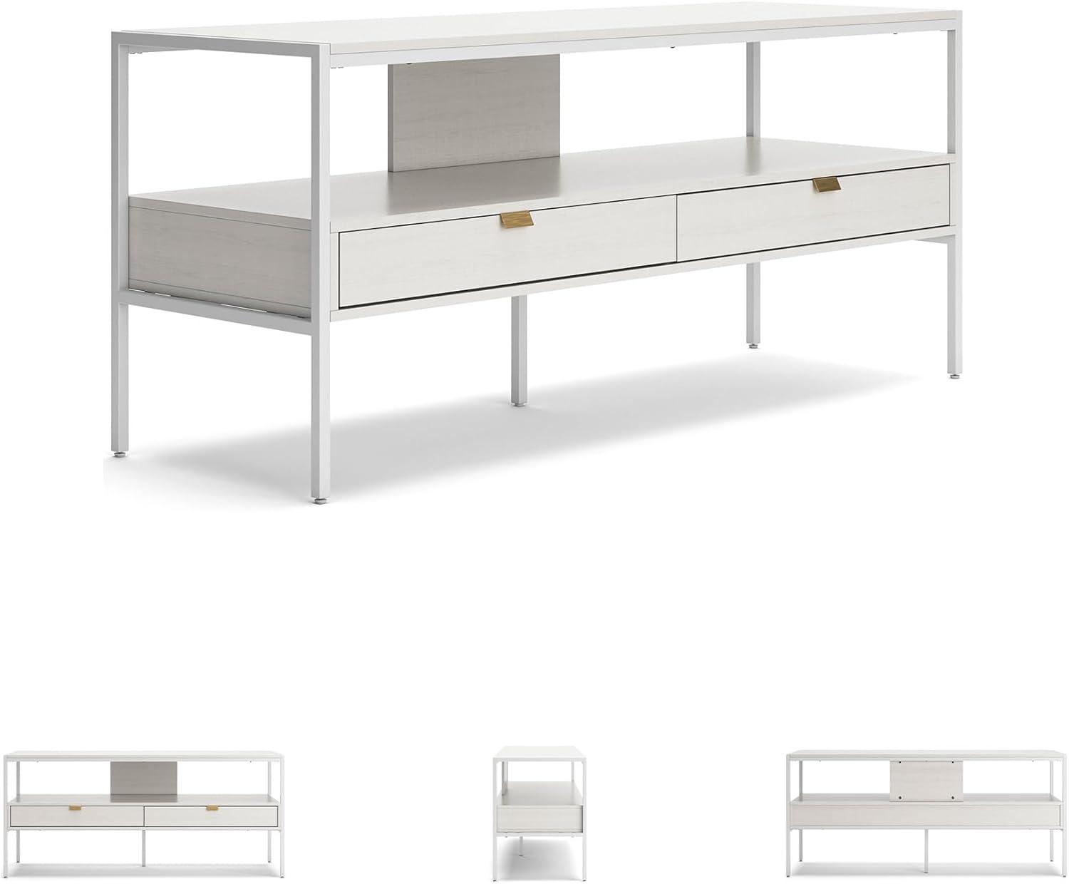 imageSignature Design by Ashley Deznee Modern Large TV Stand for TVs up to 69quot with 1 Shelf and 2 Drawers White