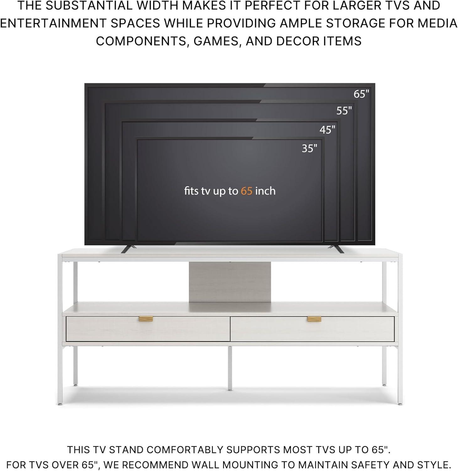 imageSignature Design by Ashley Deznee Modern Large TV Stand for TVs up to 69quot with 1 Shelf and 2 Drawers White