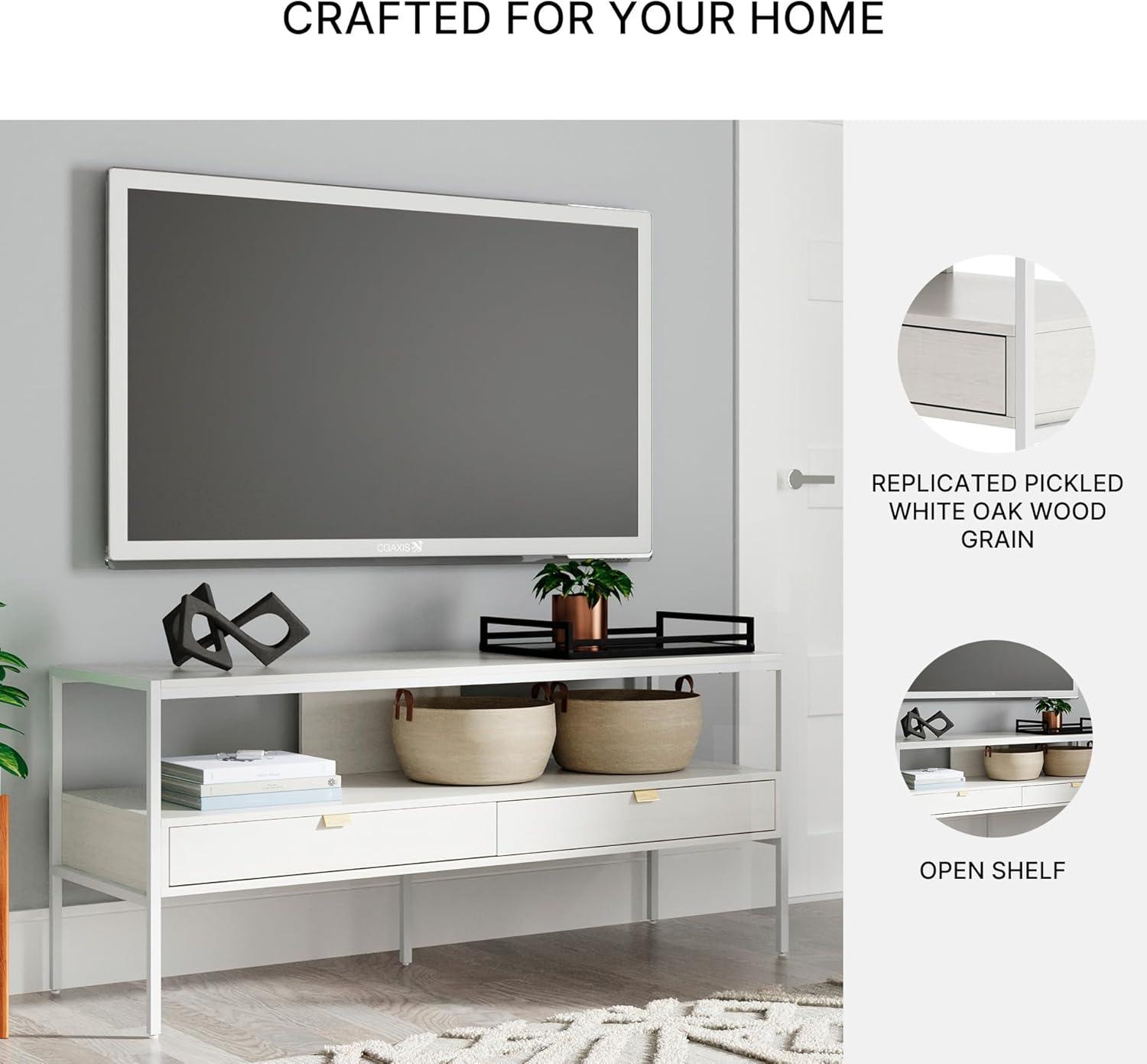 imageSignature Design by Ashley Deznee Modern Large TV Stand for TVs up to 69quot with 1 Shelf and 2 Drawers White