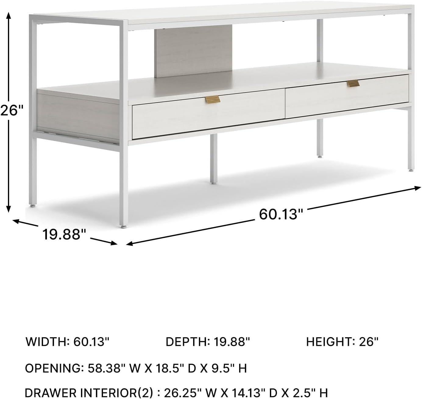 imageSignature Design by Ashley Deznee Modern Large TV Stand for TVs up to 69quot with 1 Shelf and 2 Drawers White