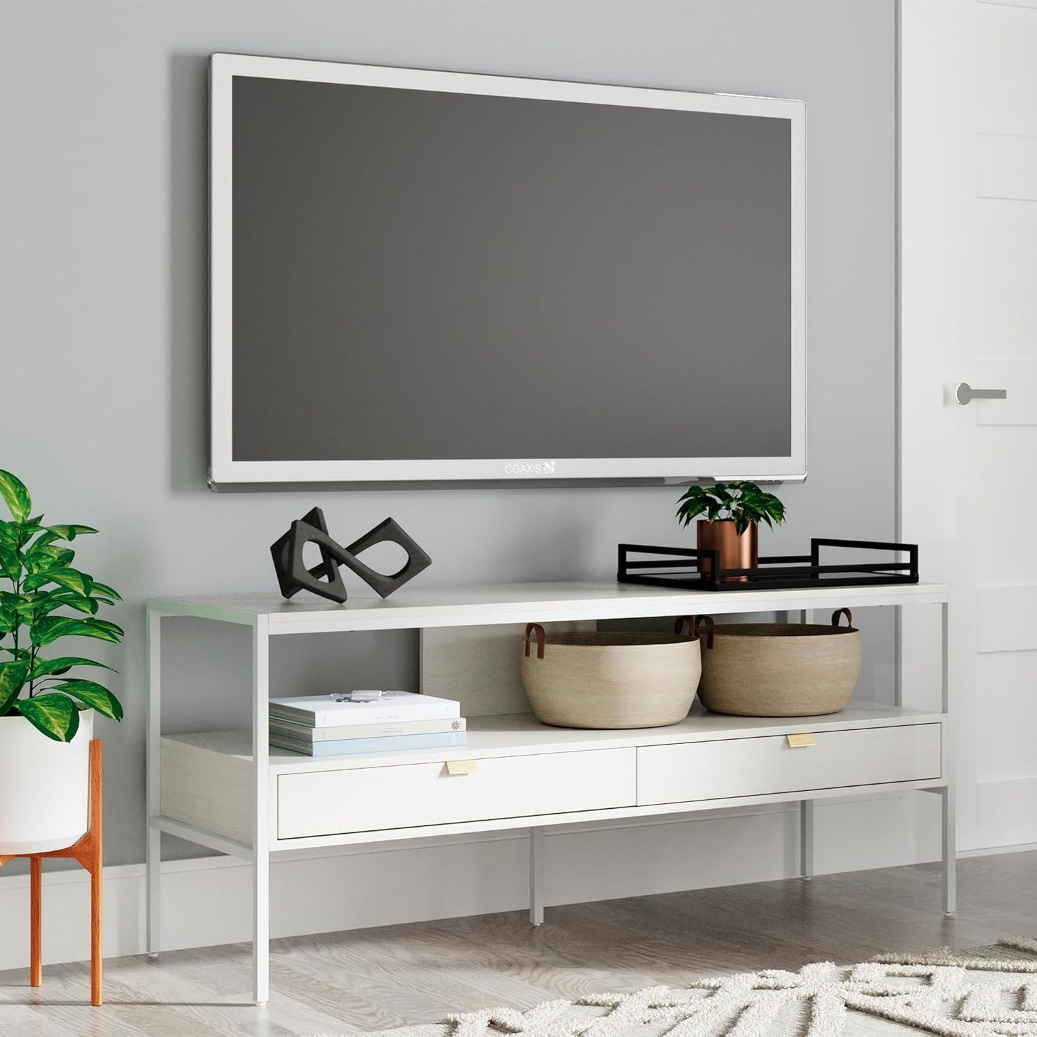 imageSignature Design by Ashley Deznee Modern Large TV Stand for TVs up to 69quot with 1 Shelf and 2 Drawers White