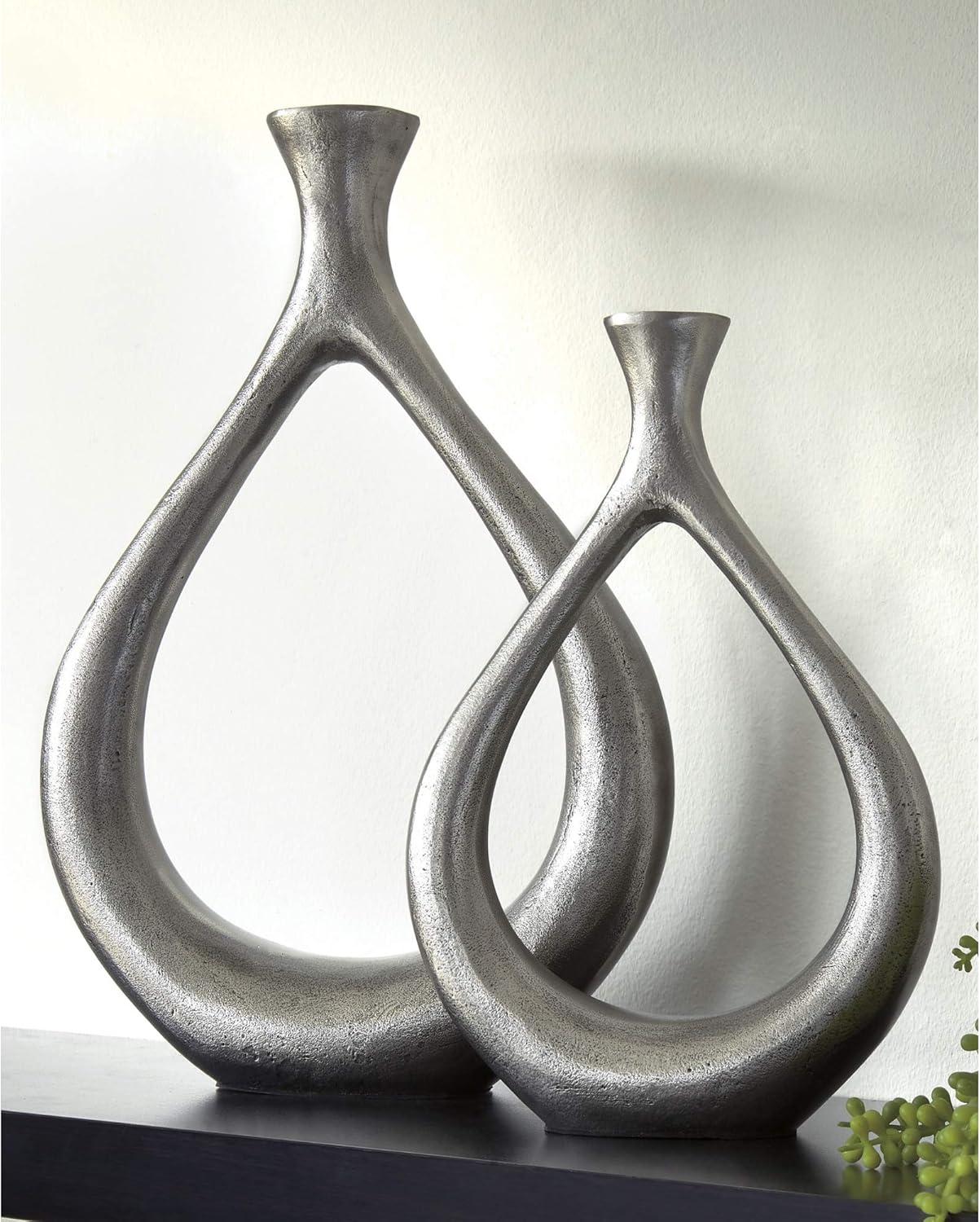 imageSignature Design by Ashley Dimaia Contemporary 2 Piece Metal Candle Holder Set Silver Finish