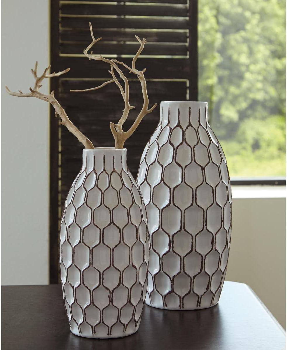 imageSignature Design by Ashley Dionna Geometric 2 Piece Ceramic Bottle Neck Vase Set White and Brown