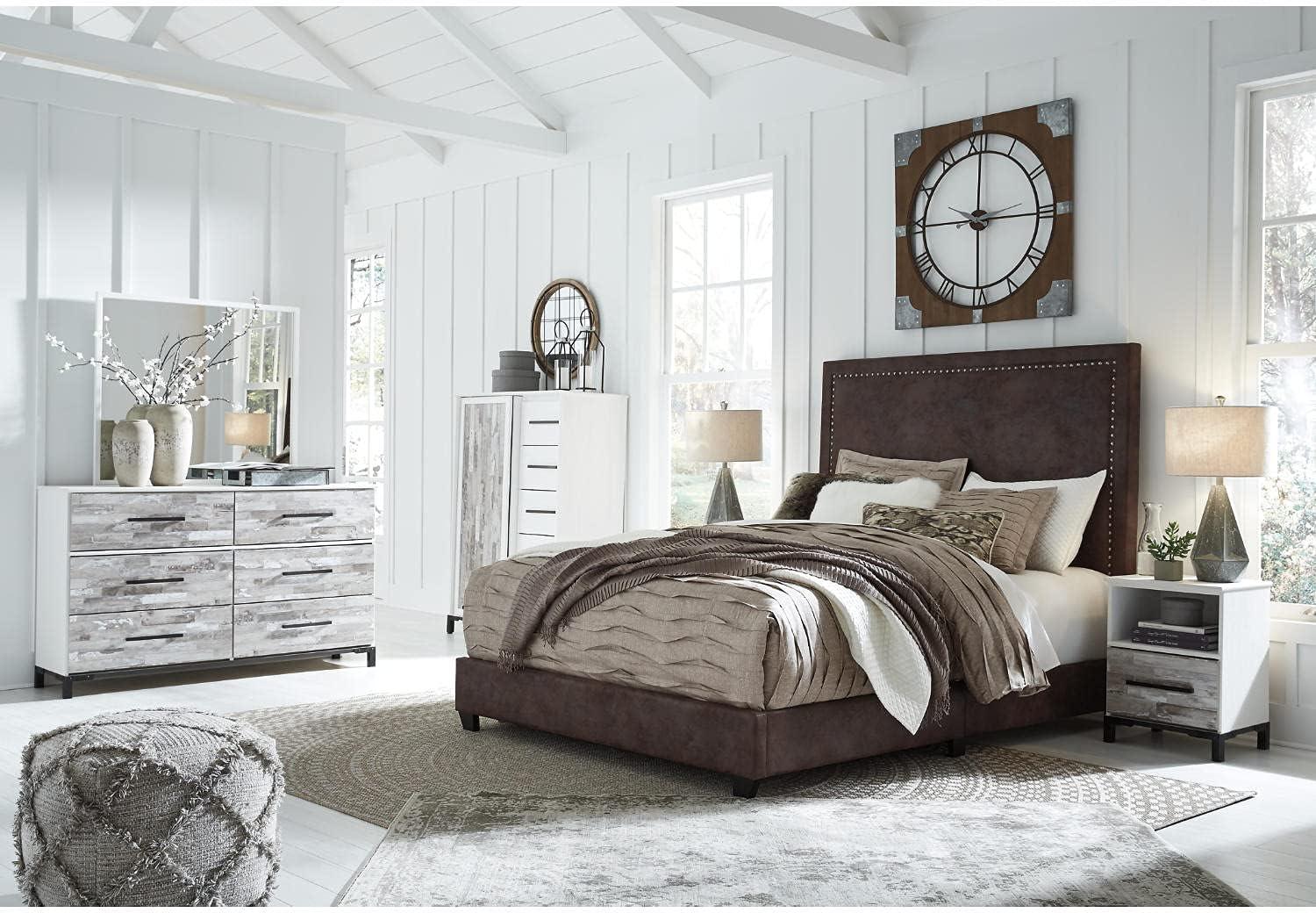 imageSignature Design by Ashley Dolante Contemporary Faux Leather Upholstered Platform Bed Queen BrownBrown
