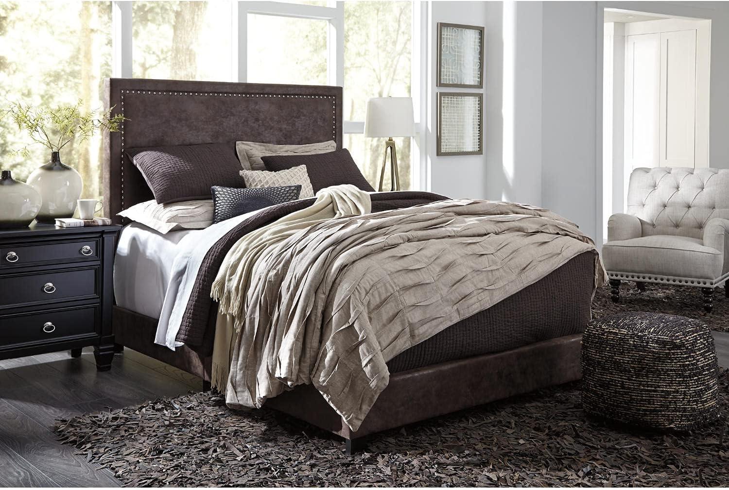imageSignature Design by Ashley Dolante Contemporary Faux Leather Upholstered Platform Bed Queen BrownBrown