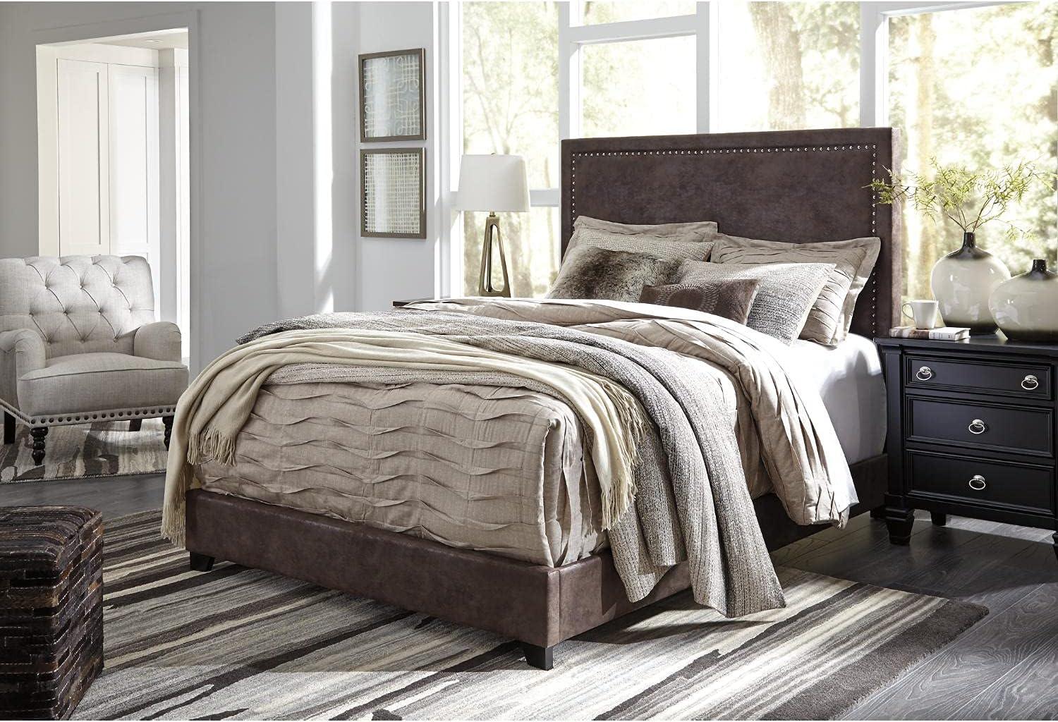 imageSignature Design by Ashley Dolante Contemporary Faux Leather Upholstered Platform Bed Queen BrownBrown