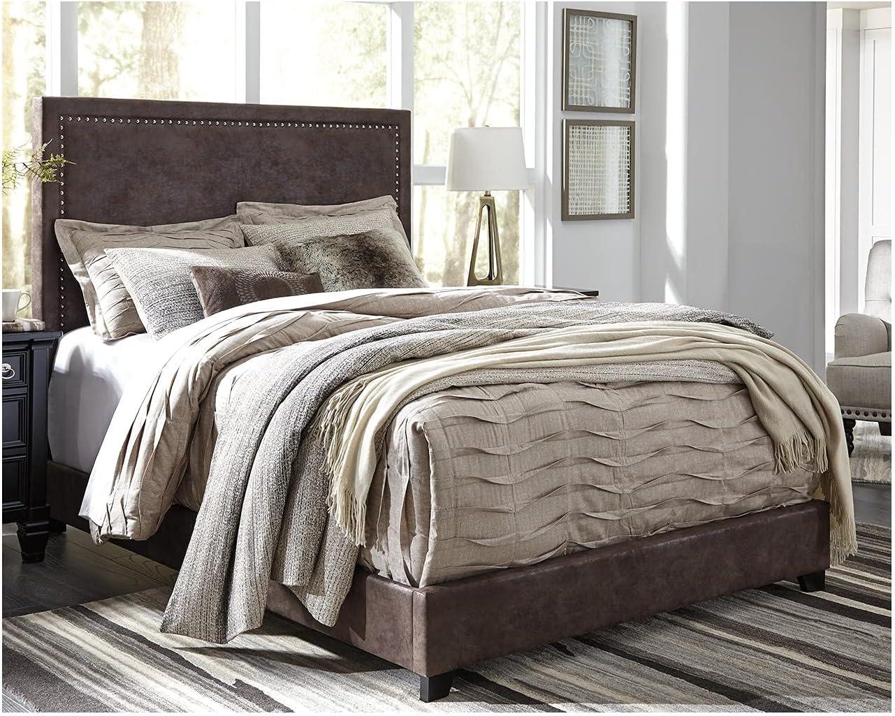 imageSignature Design by Ashley Dolante Contemporary Faux Leather Upholstered Platform Bed Queen BrownBrown