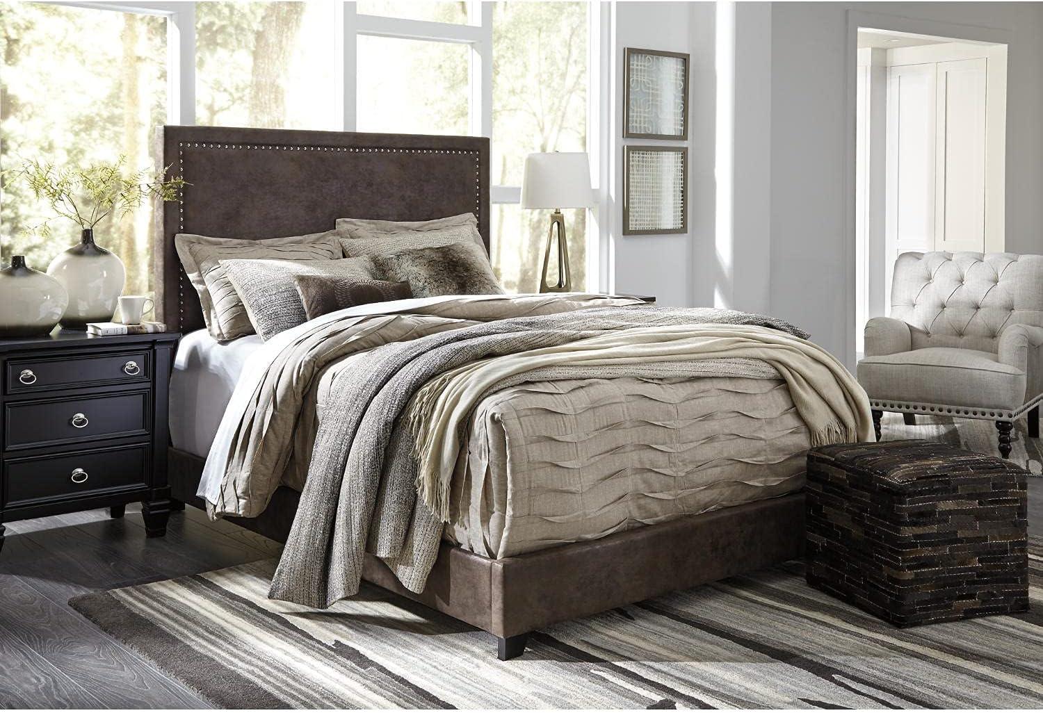 imageSignature Design by Ashley Dolante Contemporary Faux Leather Upholstered Platform Bed Queen BrownBrown