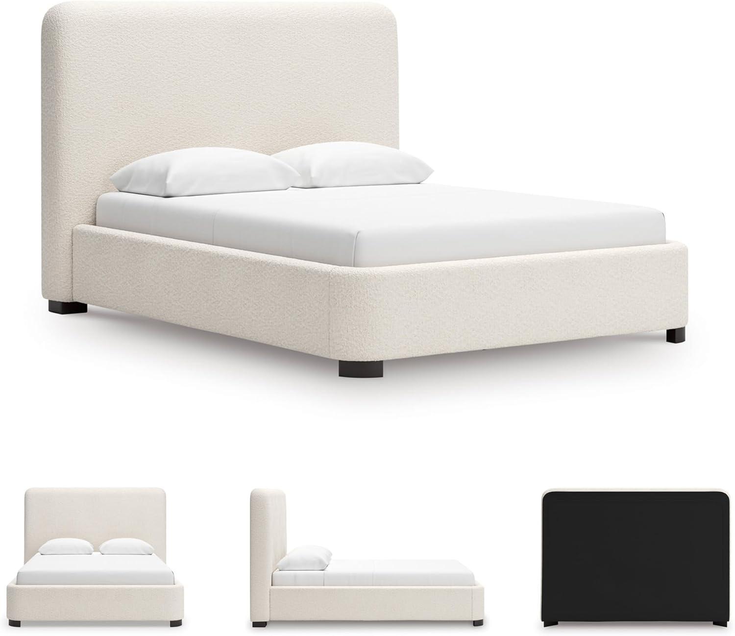 imageSignature Design by Ashley Dolante Modern Farmhouse ButtonTufted Upholstered Platform Bed King BeigeBeige