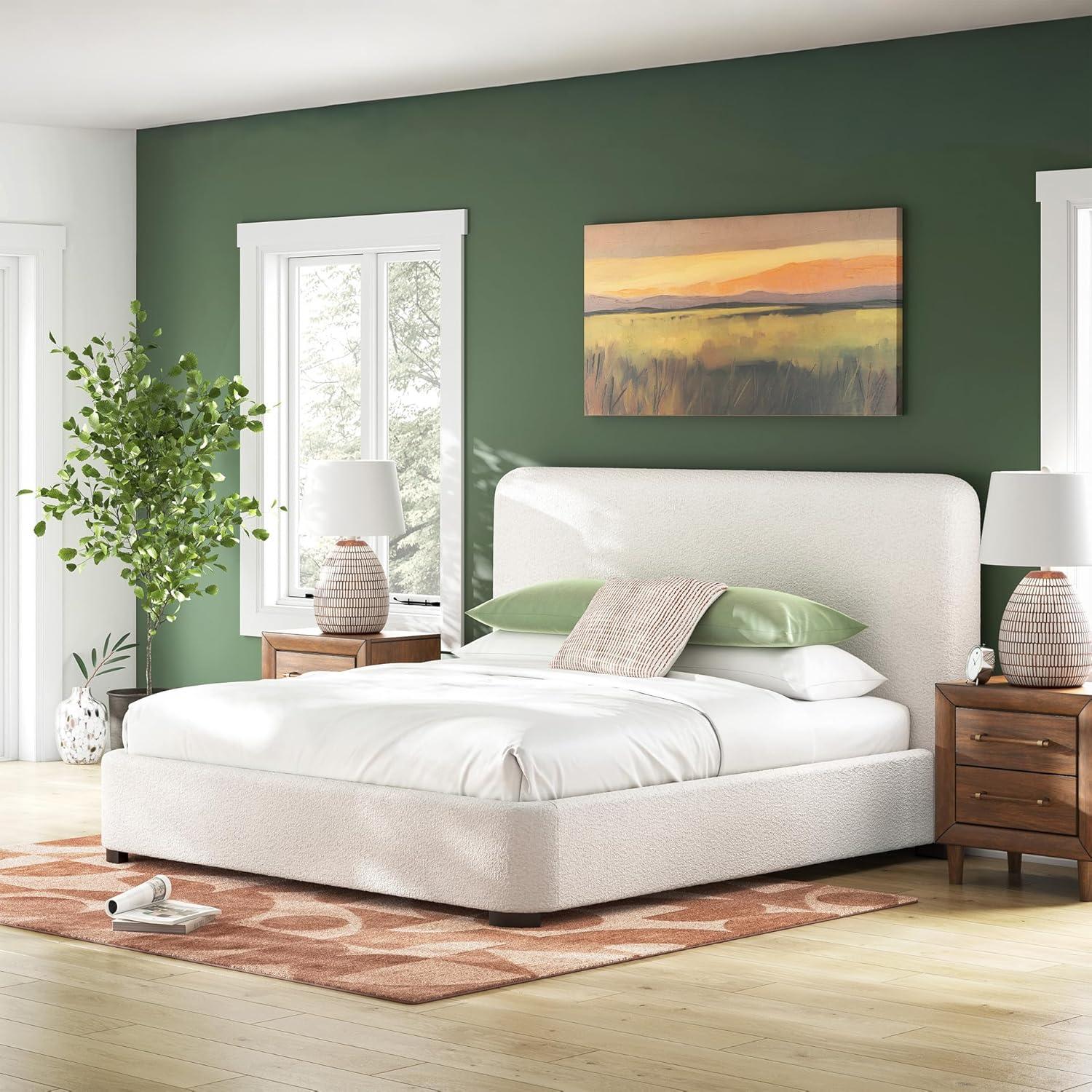 imageSignature Design by Ashley Dolante Modern Farmhouse ButtonTufted Upholstered Platform Bed King BeigeBeige