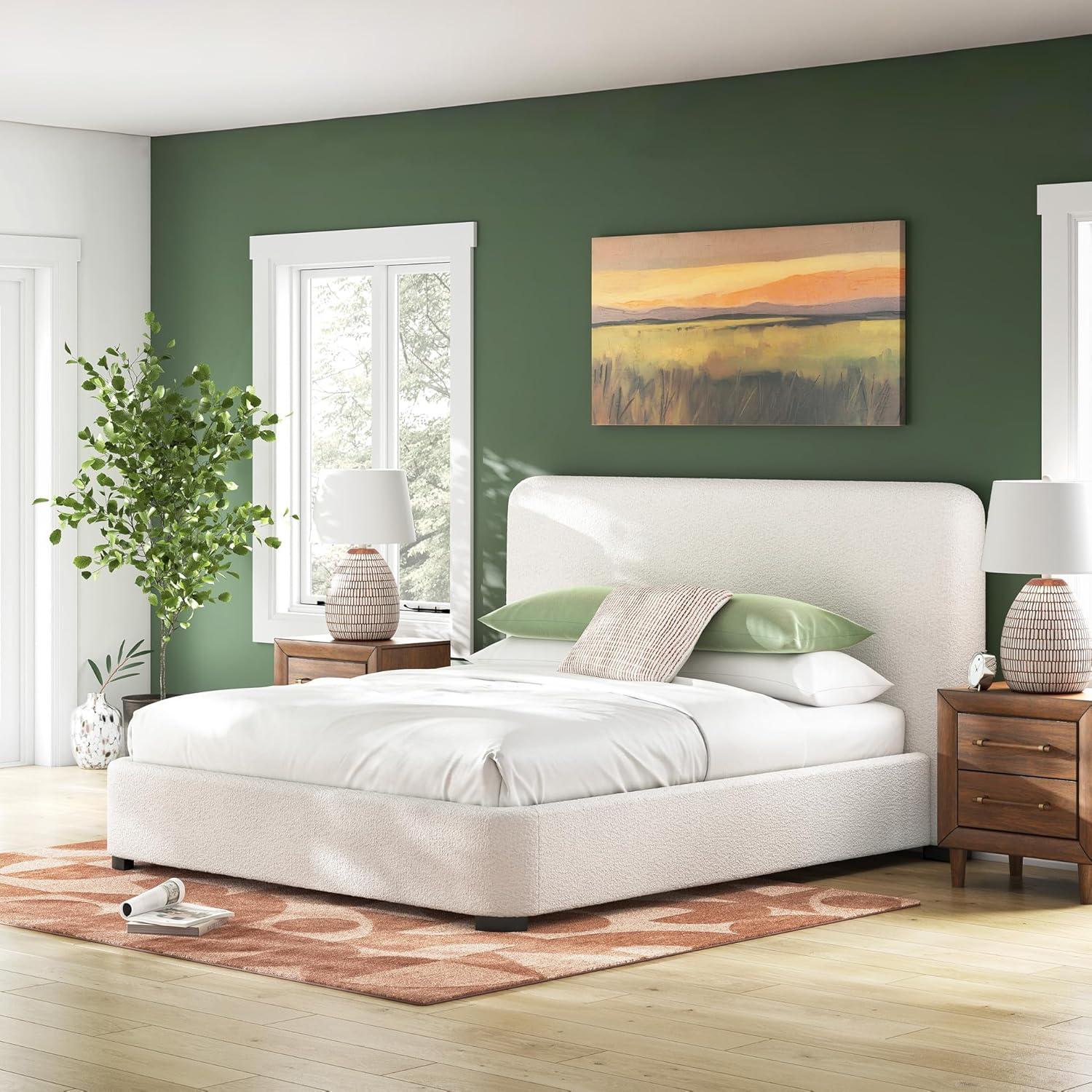 imageSignature Design by Ashley Dolante Modern Farmhouse ButtonTufted Upholstered Platform Bed King BeigeBeige