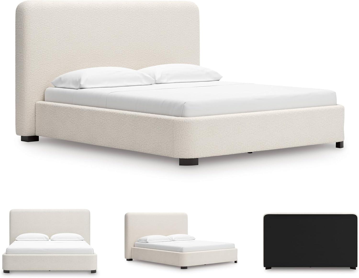 imageSignature Design by Ashley Dolante Modern Farmhouse ButtonTufted Upholstered Platform Bed King BeigeBeige