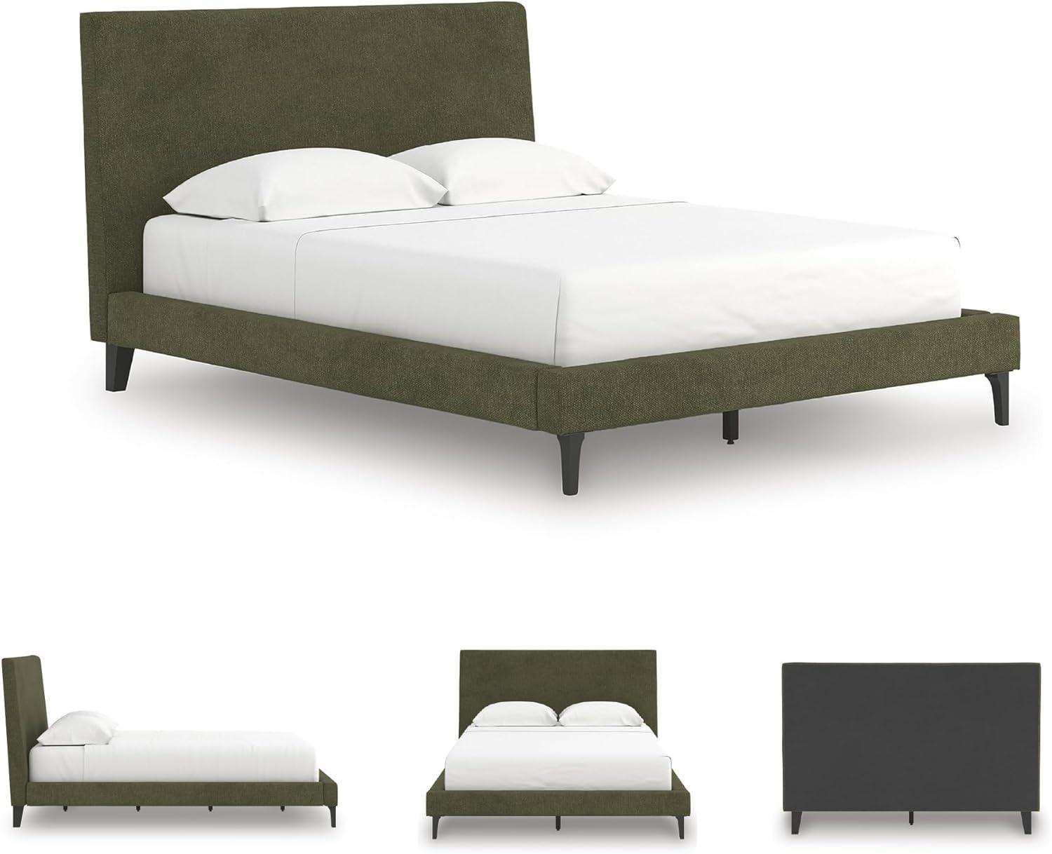 imageSignature Design by Ashley Dolante Modern Farmhouse ButtonTufted Upholstered Platform Bed King BeigeSage Green