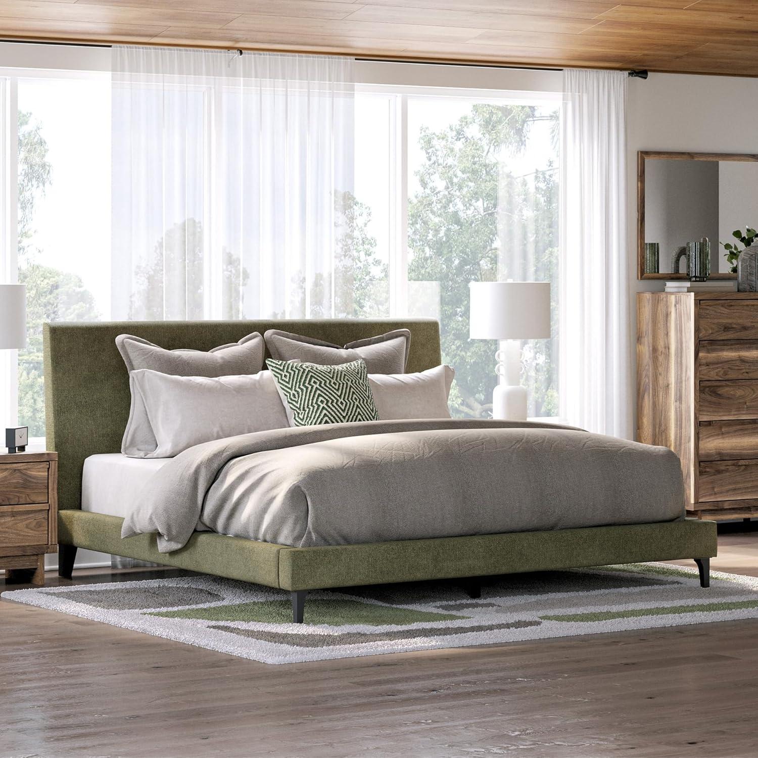 imageSignature Design by Ashley Dolante Modern Farmhouse ButtonTufted Upholstered Platform Bed King BeigeSage Green