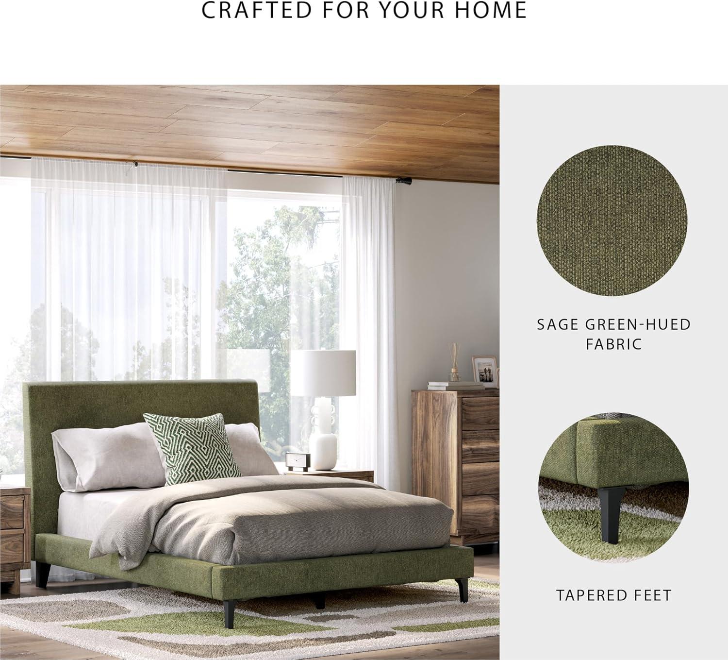 imageSignature Design by Ashley Dolante Modern Farmhouse ButtonTufted Upholstered Platform Bed King BeigeSage Green