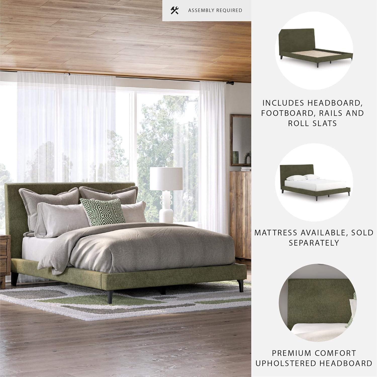 imageSignature Design by Ashley Dolante Modern Farmhouse ButtonTufted Upholstered Platform Bed King BeigeSage Green