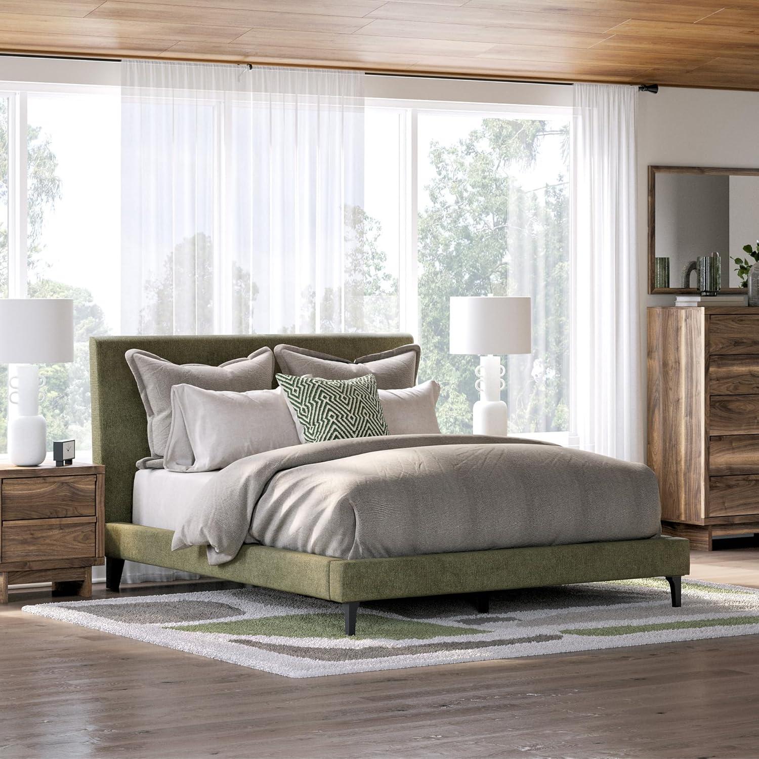imageSignature Design by Ashley Dolante Modern Farmhouse ButtonTufted Upholstered Platform Bed King BeigeSage Green
