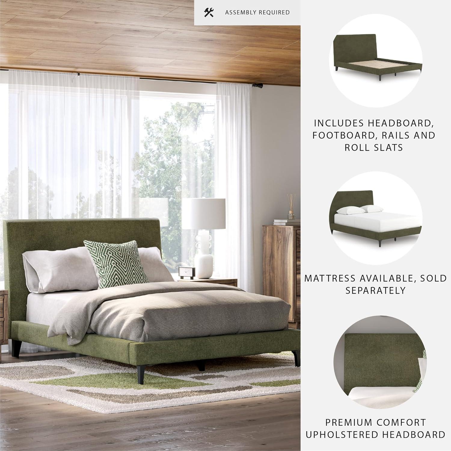 imageSignature Design by Ashley Dolante Modern Farmhouse ButtonTufted Upholstered Platform Bed King BeigeSage Green