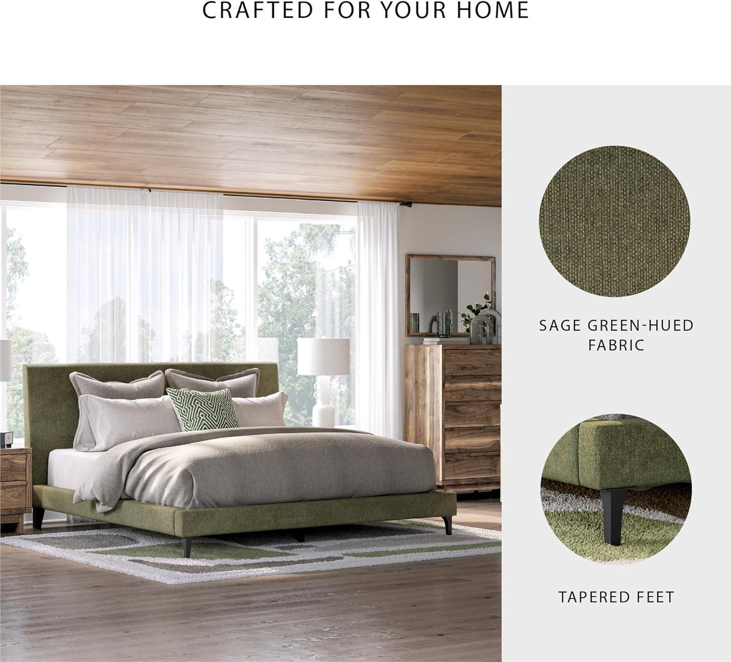 imageSignature Design by Ashley Dolante Modern Farmhouse ButtonTufted Upholstered Platform Bed King BeigeSage Green
