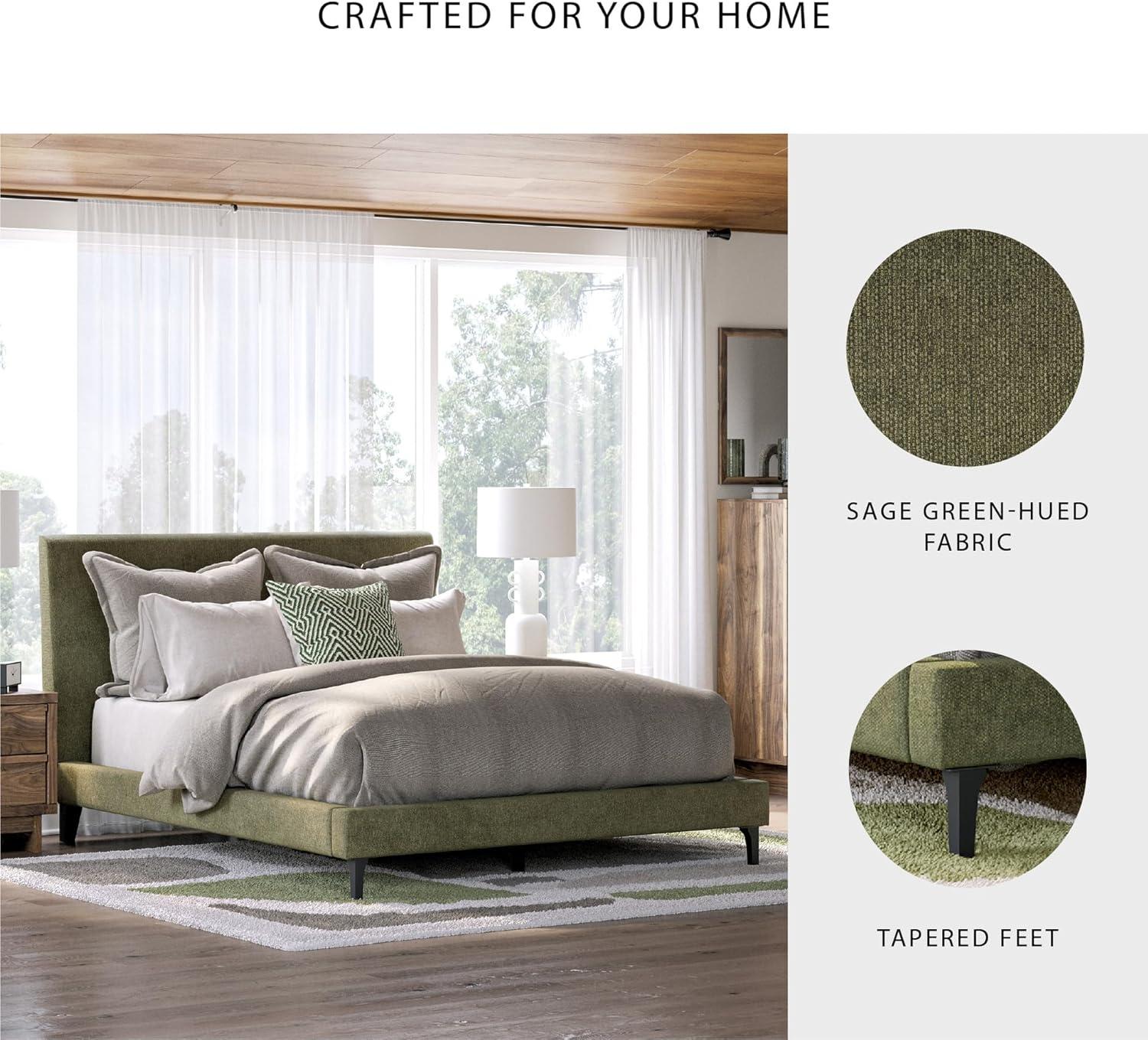 imageSignature Design by Ashley Dolante Modern Farmhouse ButtonTufted Upholstered Platform Bed King BeigeSage Green