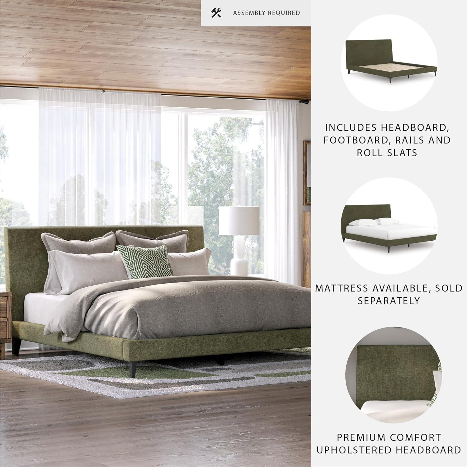 imageSignature Design by Ashley Dolante Modern Farmhouse ButtonTufted Upholstered Platform Bed King BeigeSage Green