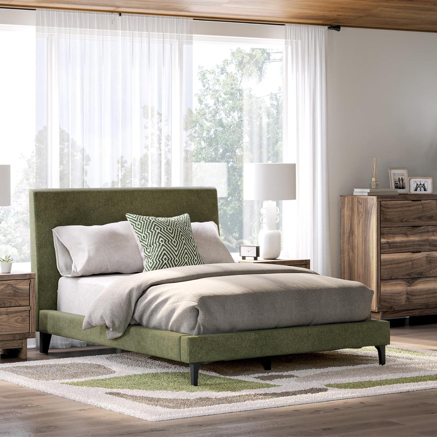 imageSignature Design by Ashley Dolante Modern Farmhouse ButtonTufted Upholstered Platform Bed King BeigeSage Green