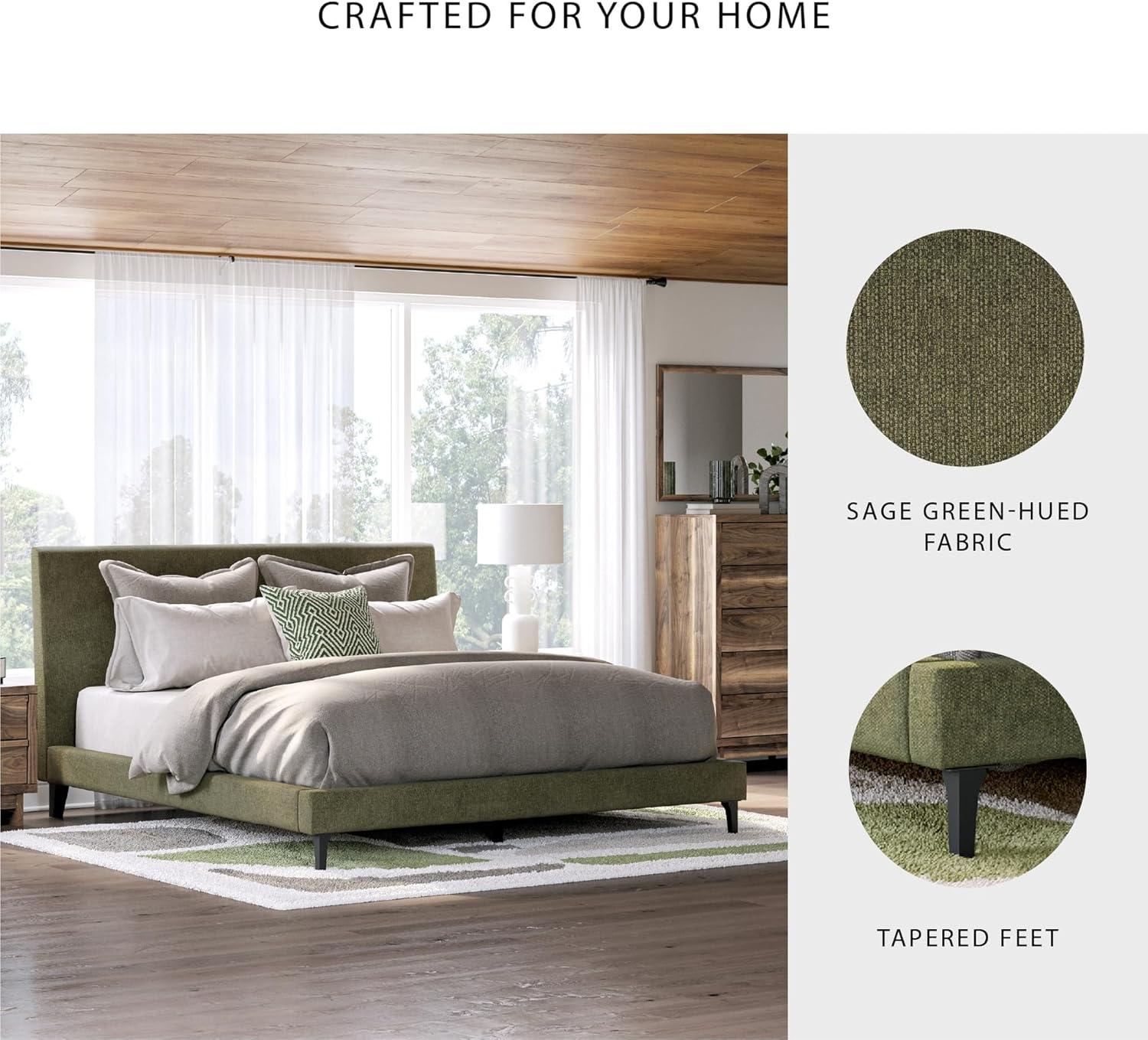 imageSignature Design by Ashley Dolante Modern Farmhouse ButtonTufted Upholstered Platform Bed King BeigeSage Green