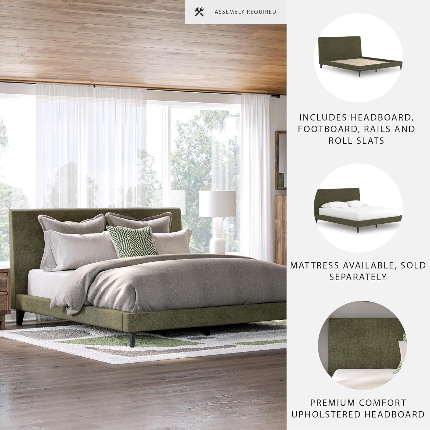 imageSignature Design by Ashley Dolante Modern Farmhouse ButtonTufted Upholstered Platform Bed King BeigeSage Green