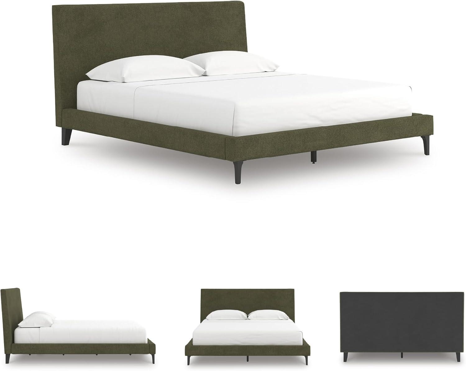 imageSignature Design by Ashley Dolante Modern Farmhouse ButtonTufted Upholstered Platform Bed King BeigeSage Green