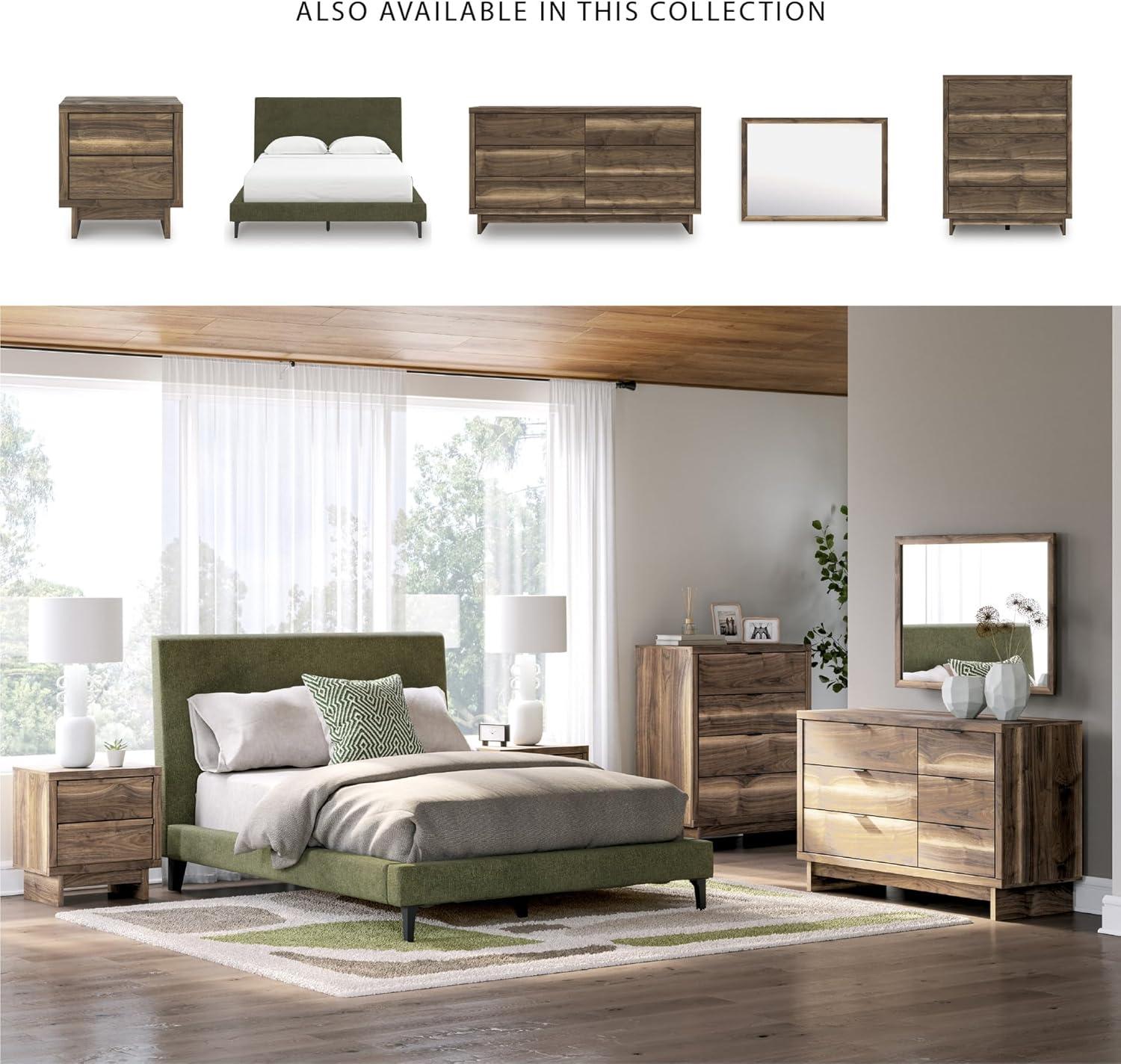 imageSignature Design by Ashley Dolante Modern Farmhouse ButtonTufted Upholstered Platform Bed King BeigeSage Green