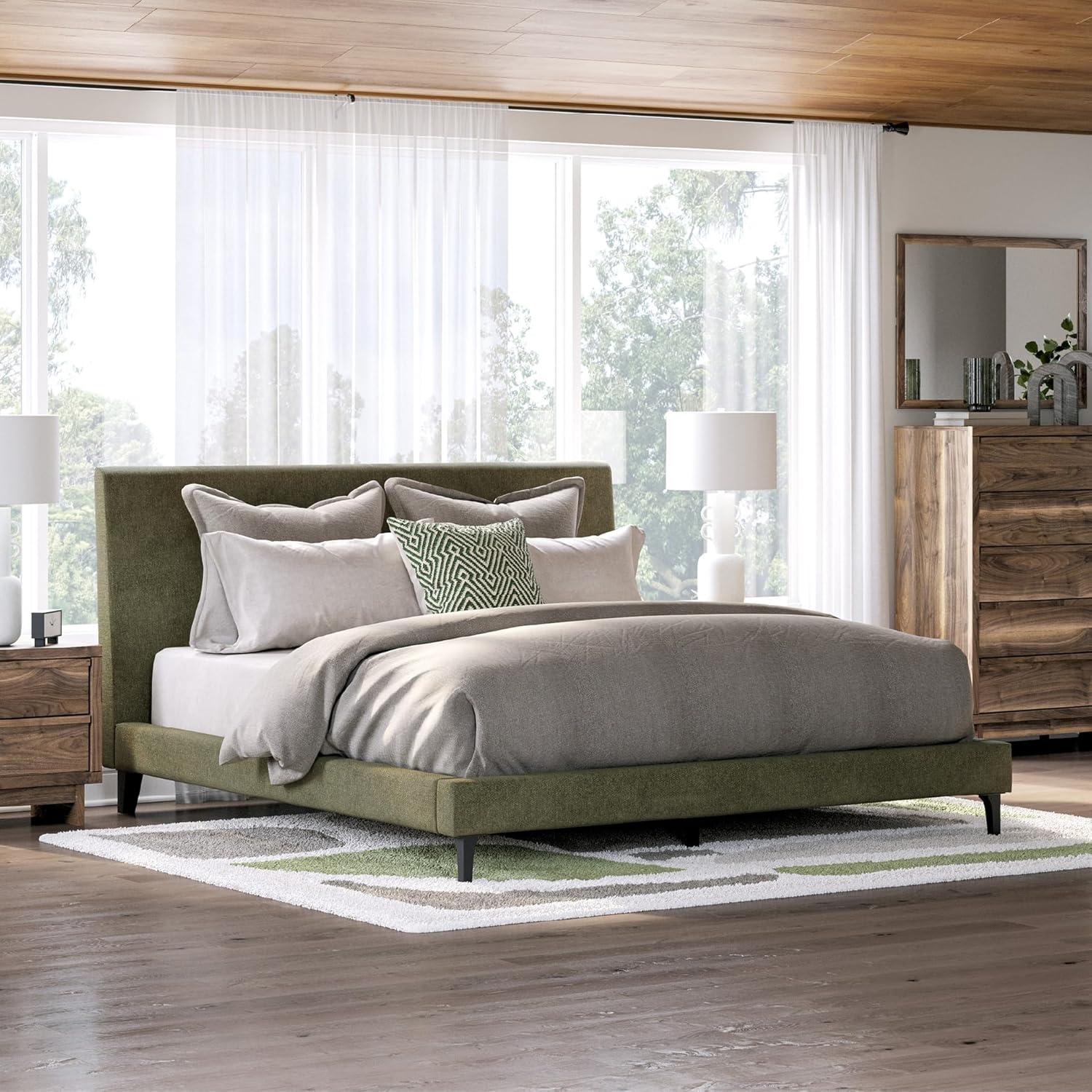 imageSignature Design by Ashley Dolante Modern Farmhouse ButtonTufted Upholstered Platform Bed King BeigeSage Green