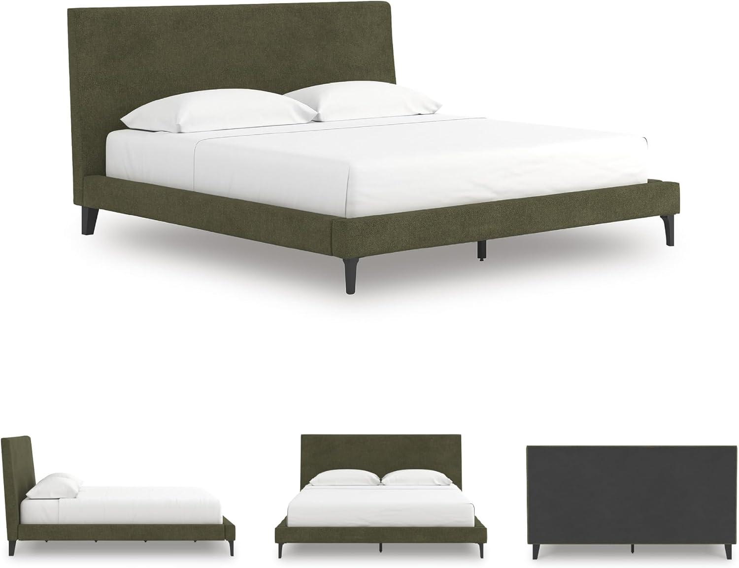 imageSignature Design by Ashley Dolante Modern Farmhouse ButtonTufted Upholstered Platform Bed King BeigeSage Green