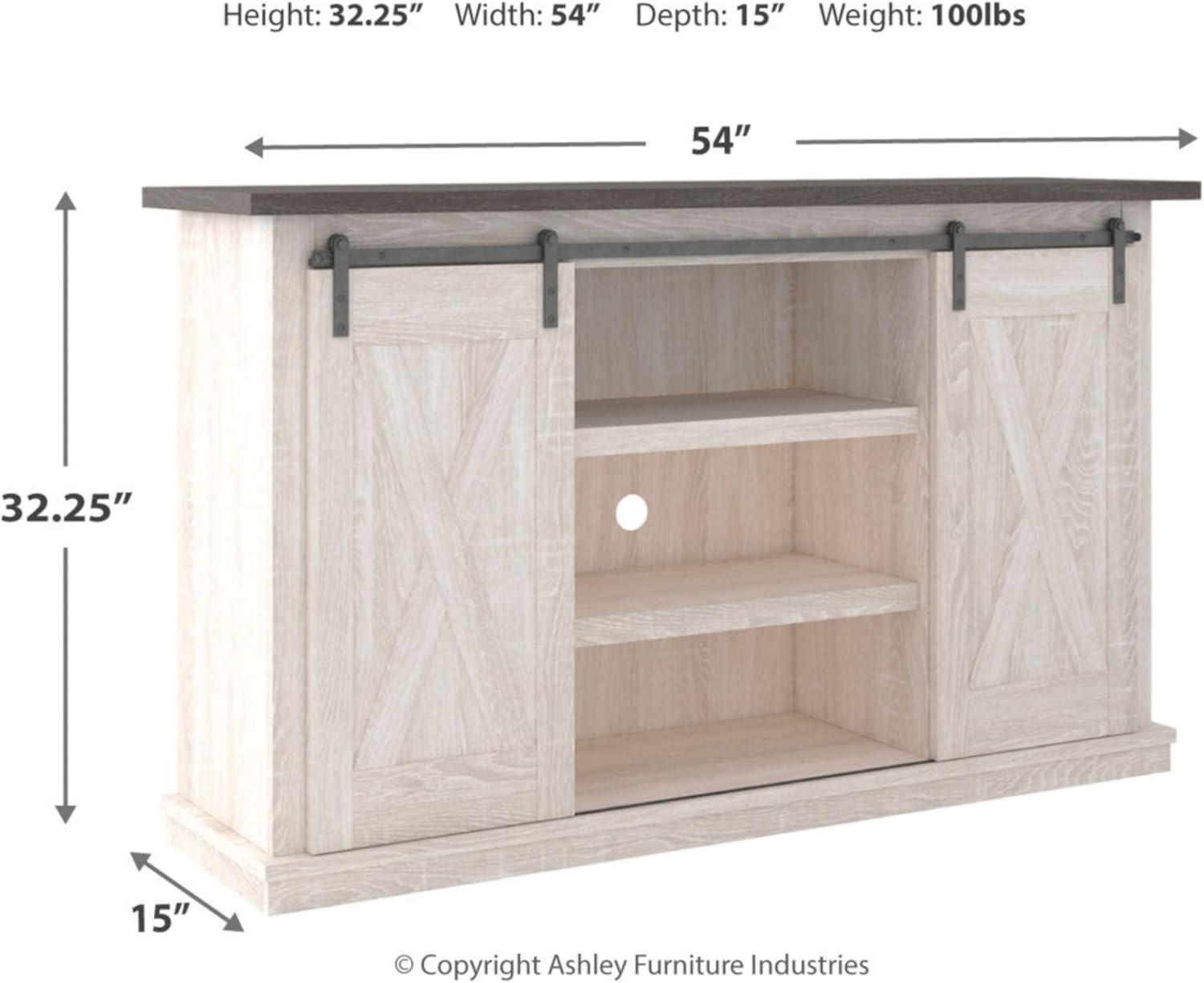 imageSignature Design by Ashley Dorrinson Farmhouse TV Stand Fits TVs up to 50quot with Sliding Barn Doors and Storage Shelves Whitewash ampamp GrayWhitewash
