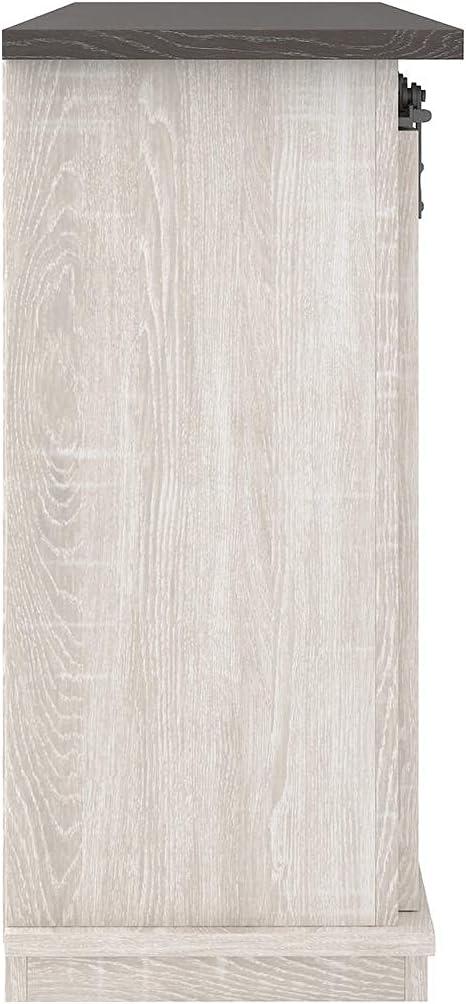 imageSignature Design by Ashley Dorrinson Farmhouse TV Stand Fits TVs up to 50quot with Sliding Barn Doors and Storage Shelves Whitewash ampamp GrayWhitewash