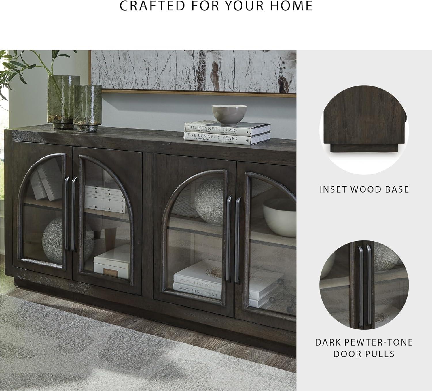imageSignature Design by Ashley Dreley Classic 4Door Accent Cabinet Dark Brown with 2 Shelves Arched Glass Door FrontsDark Brown