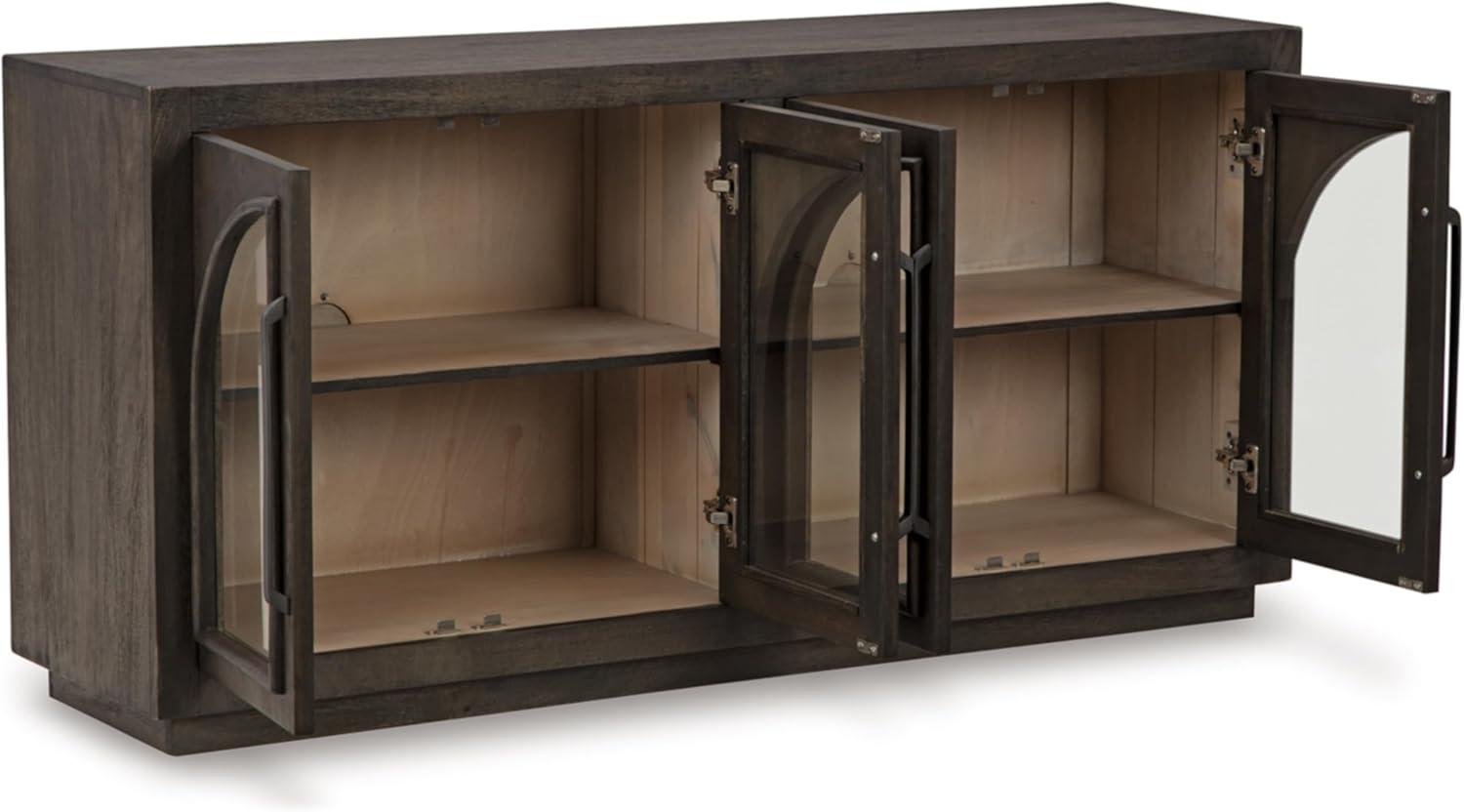 imageSignature Design by Ashley Dreley Classic 4Door Accent Cabinet Dark Brown with 2 Shelves Arched Glass Door FrontsDark Brown